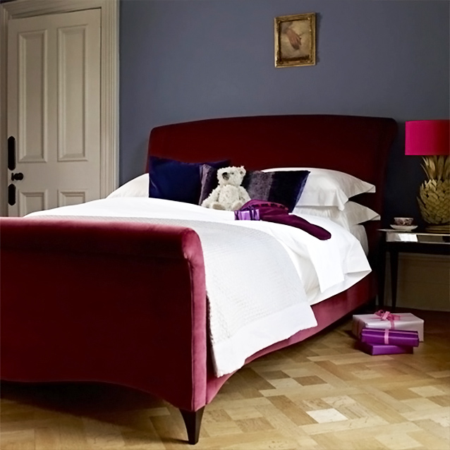 Arles King Bed in Linwood Omega Velvet Mulberry